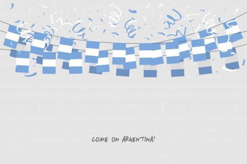 阿根廷与五彩纸屑的诗歌选旗子在灰色背景。