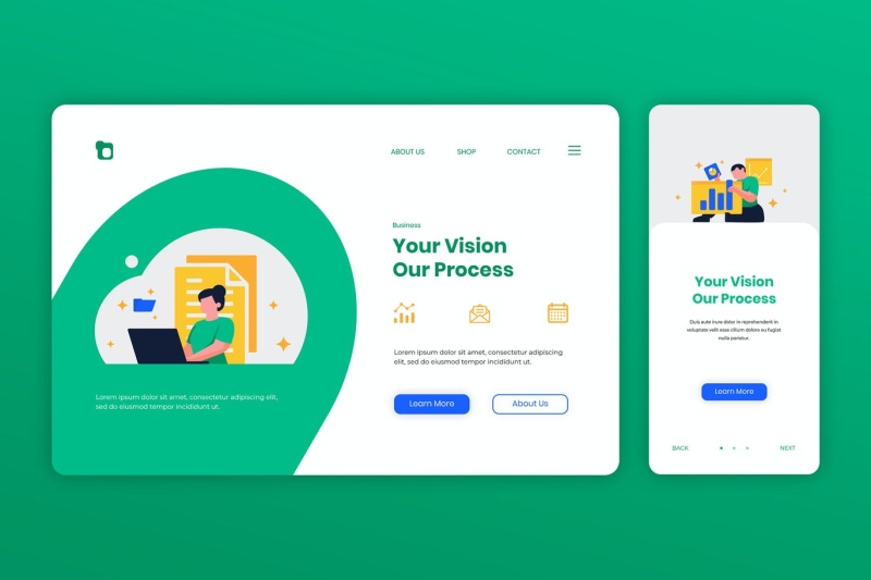 商业流程登录页网页UI界面手机移动端插画APP设计矢量素材Illustration Landing Page & Onboarding Mobile App