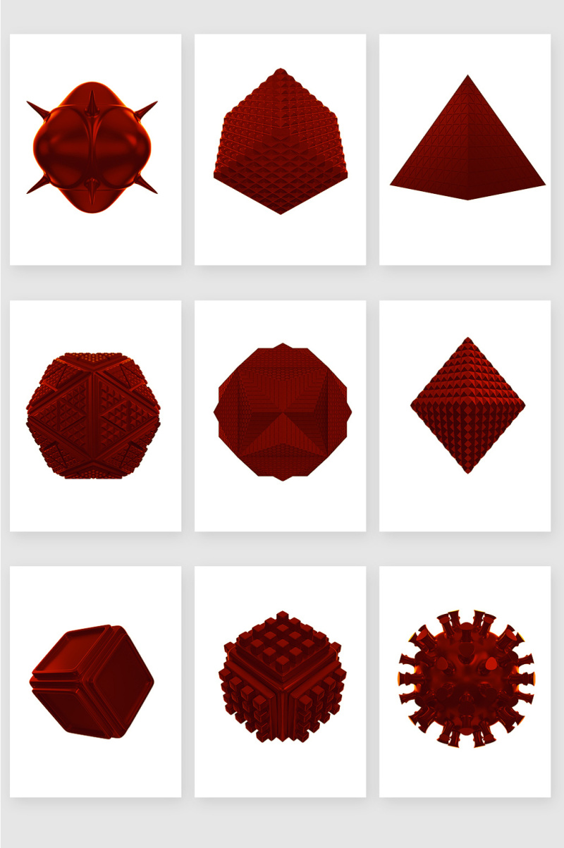 红色皮质异型3D立体建模设计素材