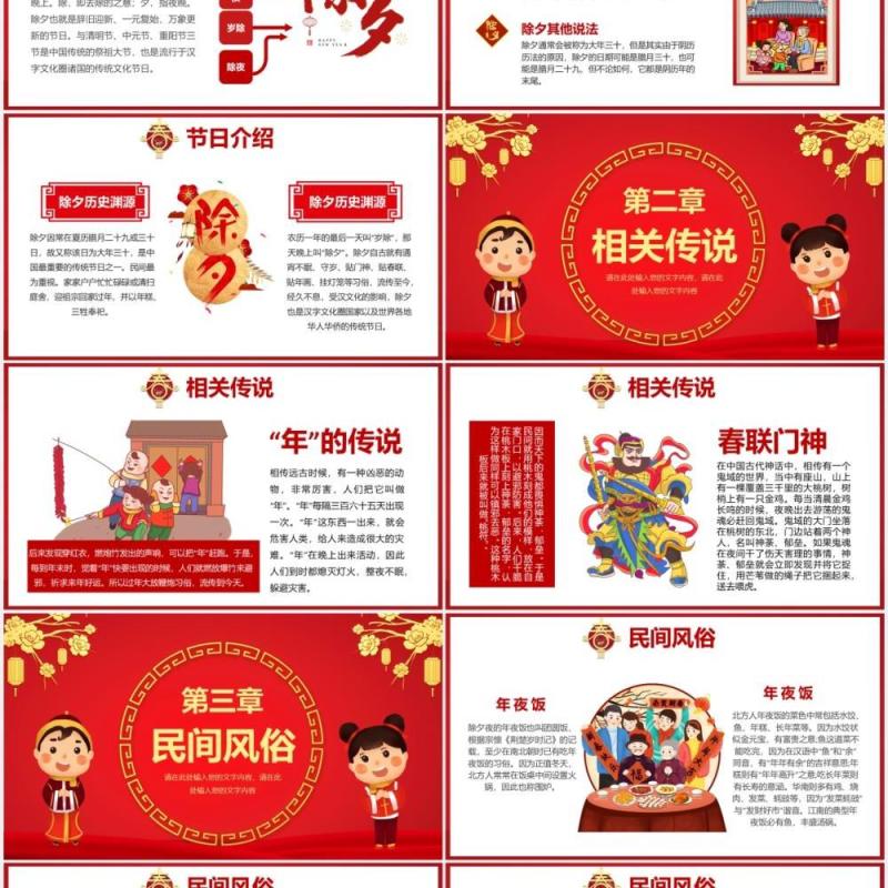2021红色卡通风新年除夕习俗文化介绍宣传PPT模板
