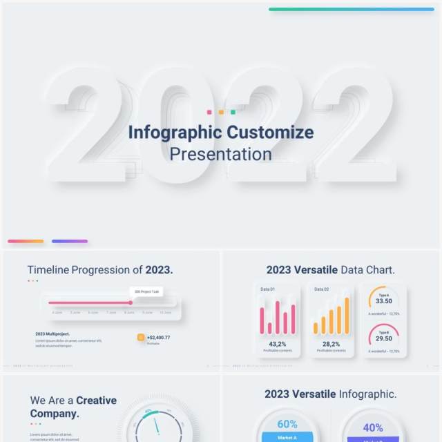 简洁新创意国外信息图形图表PPT模板幻灯片演示2023 Versatile Infographic Custom Light