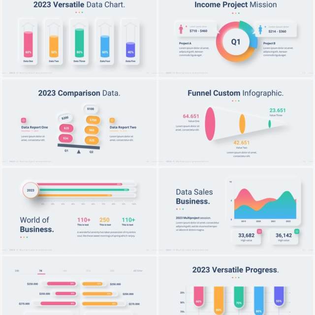 简洁新创意国外信息图形图表PPT模板幻灯片演示2023 Versatile Infographic Custom Light 简洁新创意国外信息图形图表PPT模板幻灯片演示2023 Versatile Infographic Custom Light