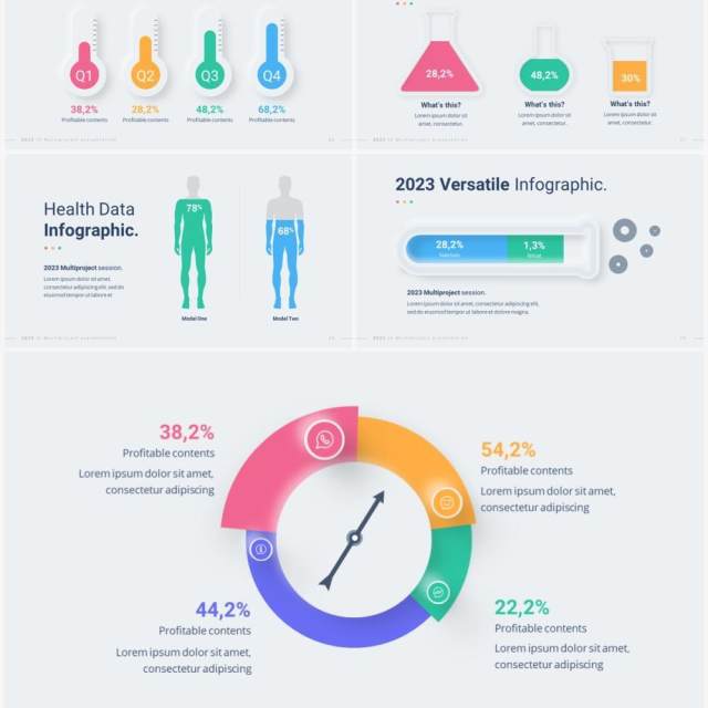 简洁新创意国外信息图形图表PPT模板幻灯片演示2023 Versatile Infographic Custom Light