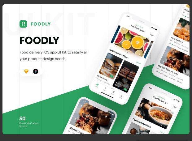 美食餐饮iOS用户界面工具包Foodly iOS UI Kit