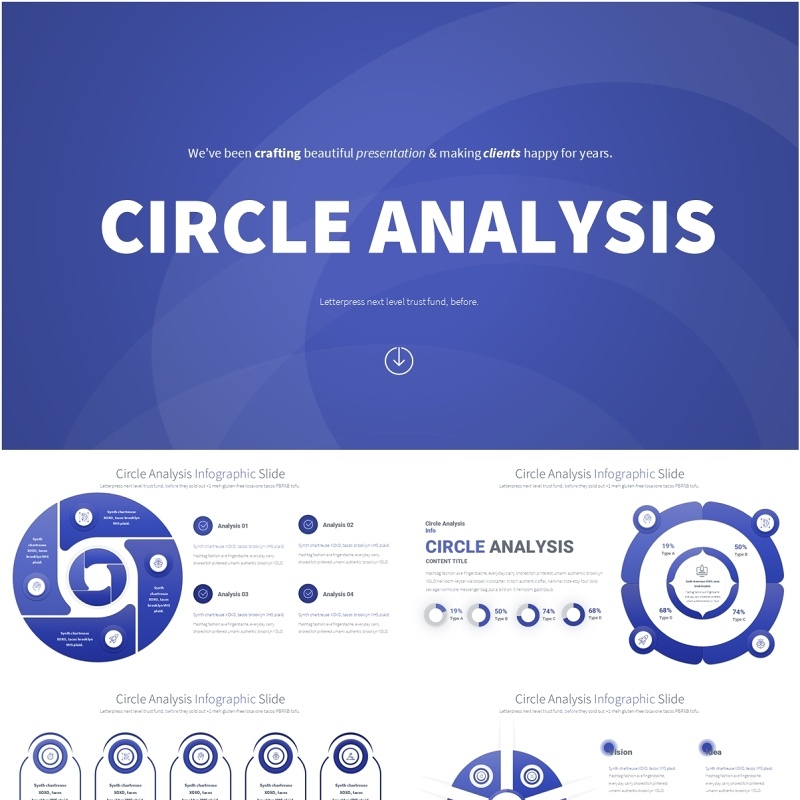 圆形信息图分析PPT模板Circle Analysis - Color 06 (Navy Blue)