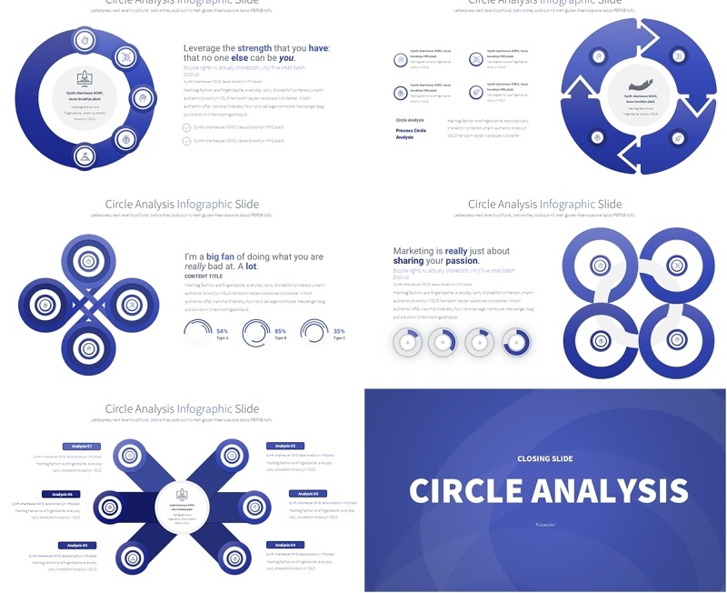 圆形信息图分析PPT模板Circle Analysis - Color 06 (Navy Blue)