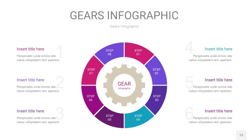玫瑰紫色齿轮PPT信息图12