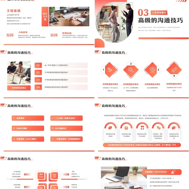 橙色商务风工作效率与能力提升课程PPT模板
