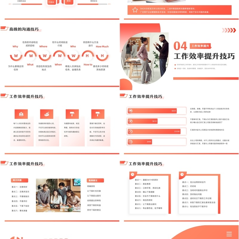 橙色商务风工作效率与能力提升课程PPT模板