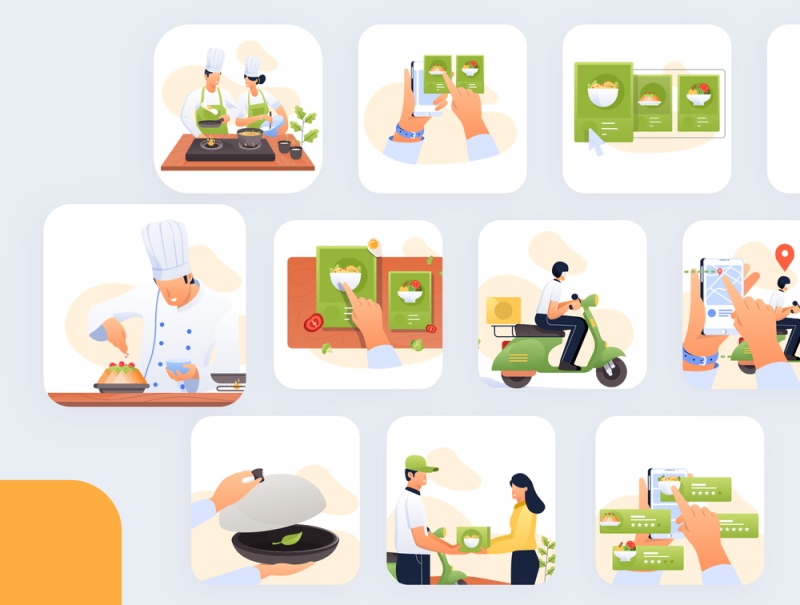 现代诠释为餐饮业和食品，餐厅插图包