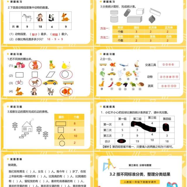 部编版一年级数学下册按不同标准分类整理分类结果课件PPT模板 部编版一年级数学下册按不同标准分类整理分类结果课件PPT模板