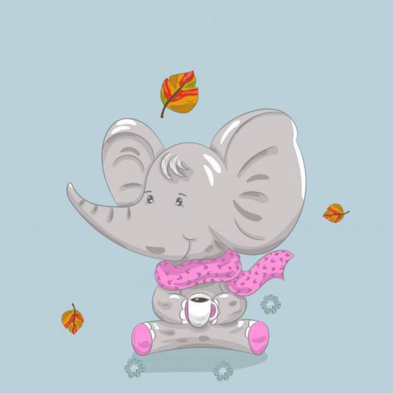 手拉逗人喜爱的婴孩大象和秋天的动画片