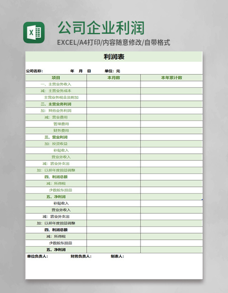 公司企业利润表格