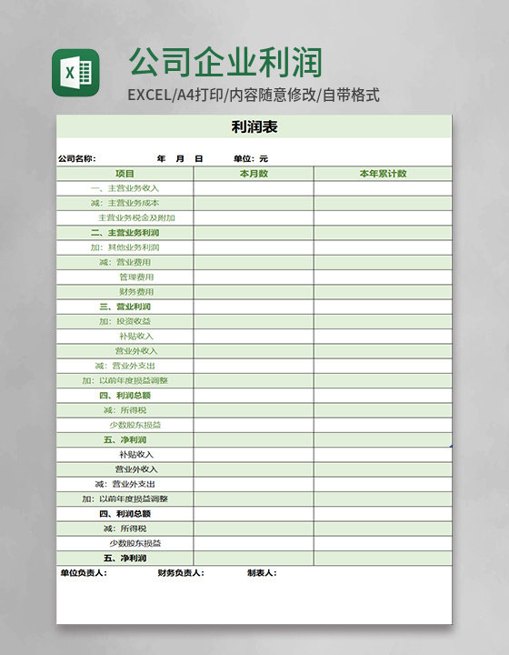 公司企业利润表格