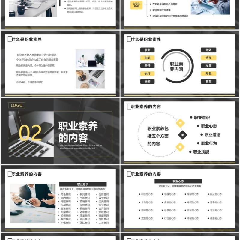 黄黑色商务风员工职业素养培训PPT模板