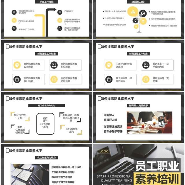 黄黑色商务风员工职业素养培训PPT模板 黄黑色商务风员工职业素养培训PPT模板