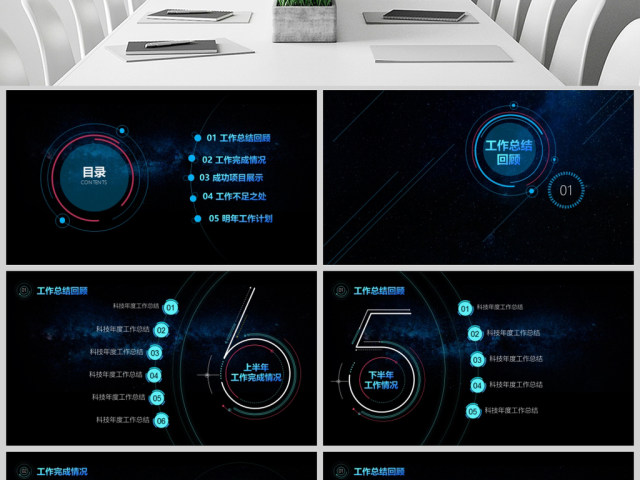 原创年度工作总结科技风星空互联网ppt模板-版权可商用