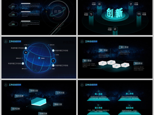 原创年度工作总结科技风星空互联网ppt模板-版权可商用