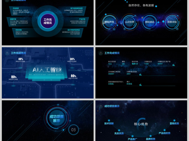 原创年度工作总结科技风星空互联网ppt模板-版权可商用