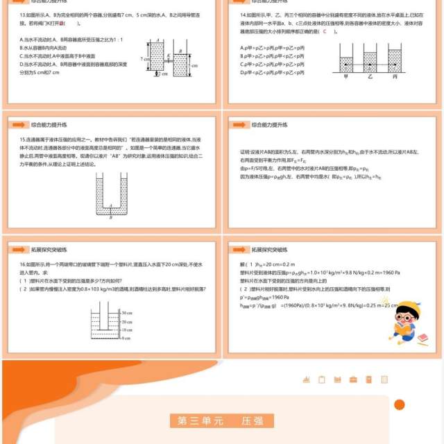 部编版八年级物理下册液体压强计算公式的应用和连通器课件PPT模板