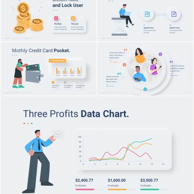 简洁互联网公司介绍产品项目矢量人物插画PPT幻灯片模板2023 Versatile Vector Infographic Light