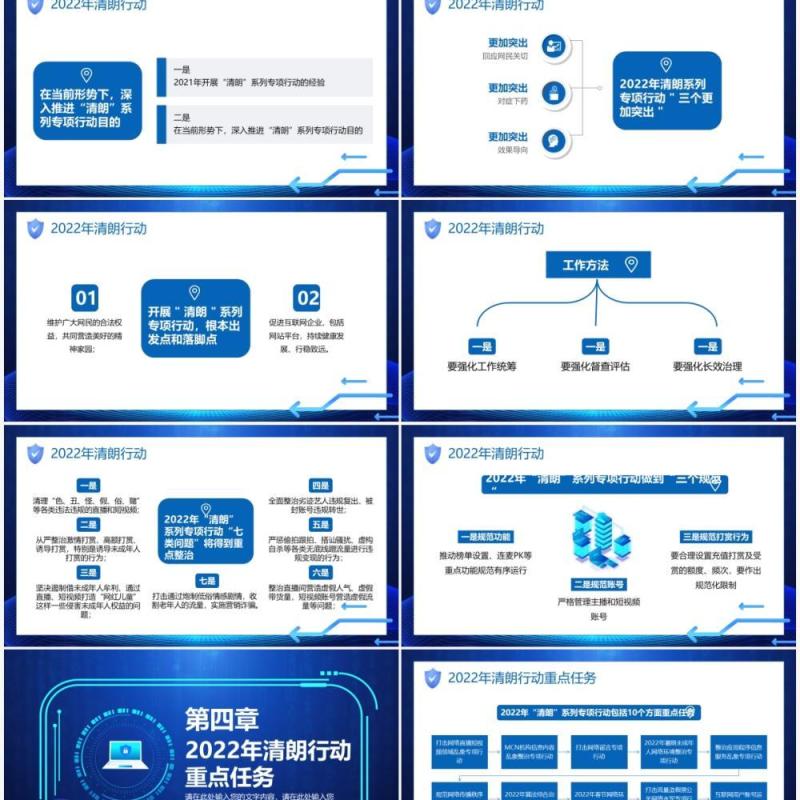 蓝色科技简约风清朗行动网络乱象整顿PPT模板