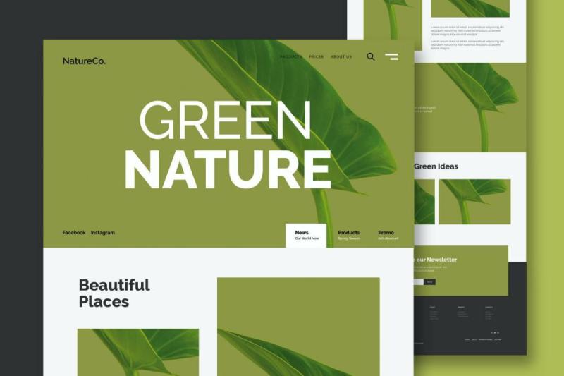 绿色自然网站UI界面设计PSD模板green nature website
