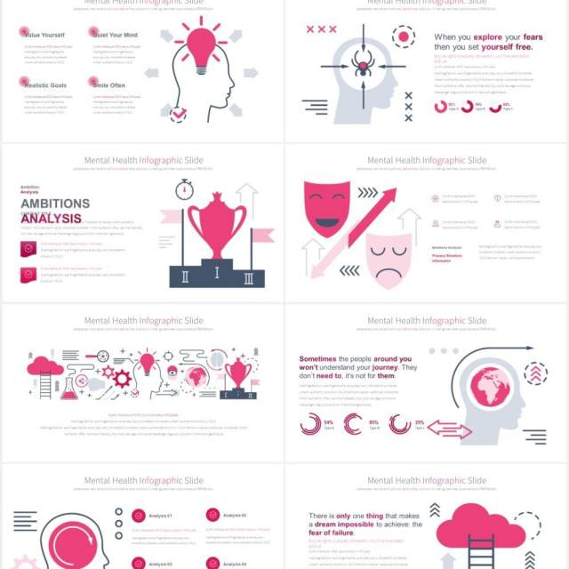 11套色系心理健康精神压力创意大脑医疗医学PPT素材MENTAL HEALTH - PowerPoint Infographics 11套色系心理健康精神压力创意大脑医疗医学PPT素材MENTAL HEALTH - PowerPoint Infographics