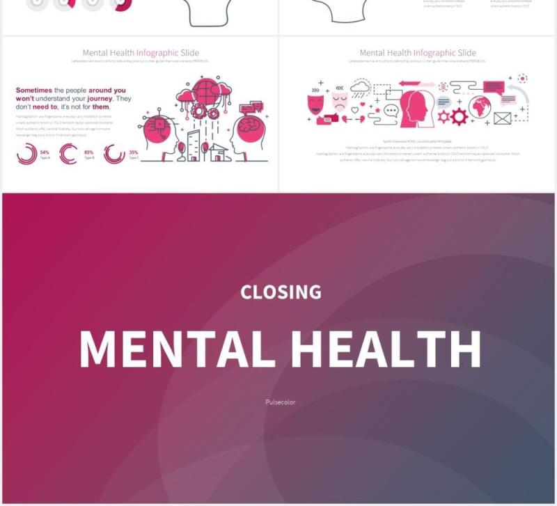 11套色系心理健康精神压力创意大脑医疗医学PPT素材MENTAL HEALTH - PowerPoint Infographics