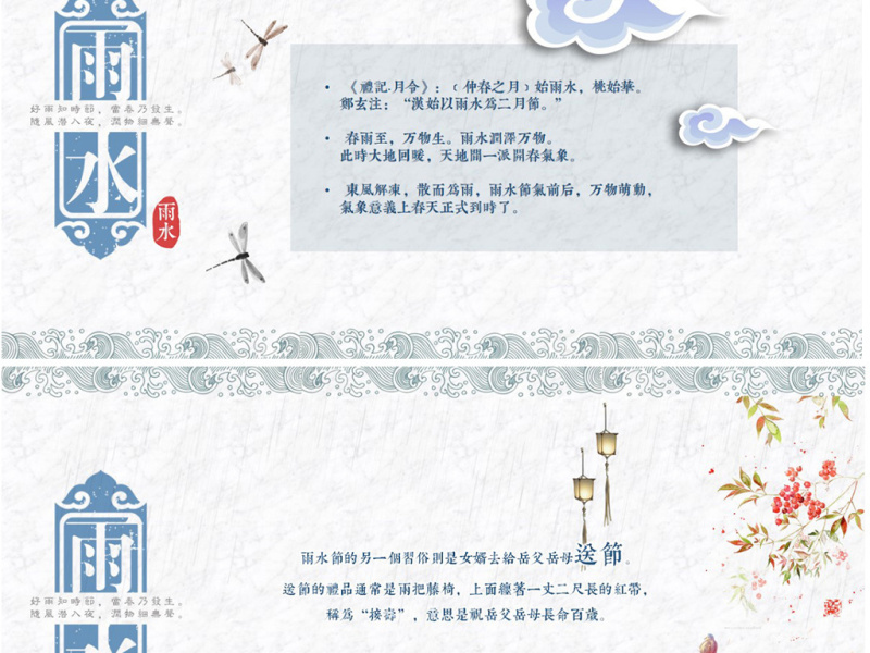 原创二十四节气之雨水主题PPT班会动态幻灯片-版权可商用