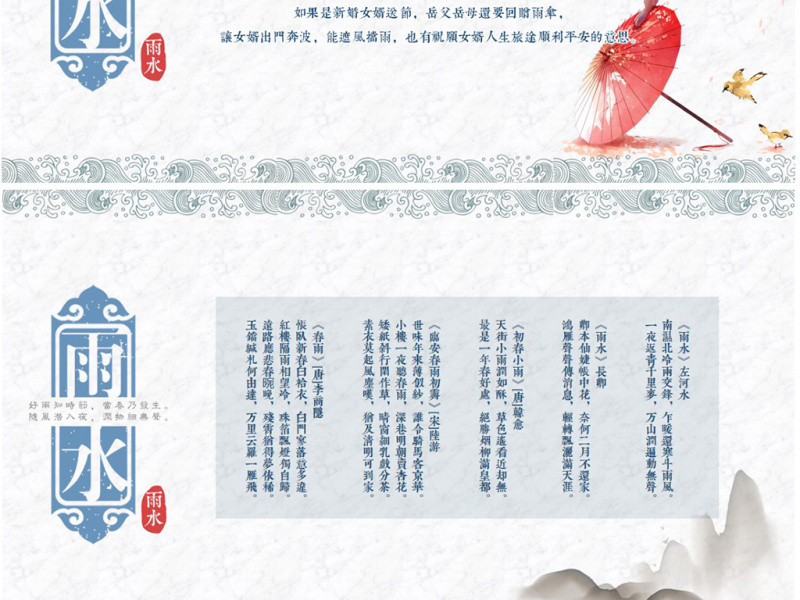 原创二十四节气之雨水主题PPT班会动态幻灯片-版权可商用