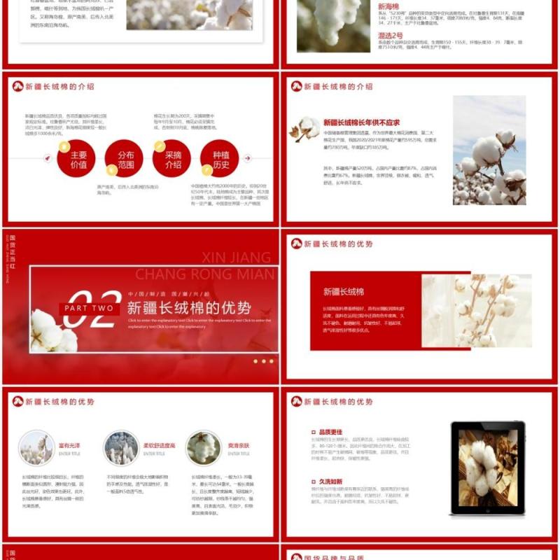 红色简约风新疆长绒棉商品介绍动态PPT模板