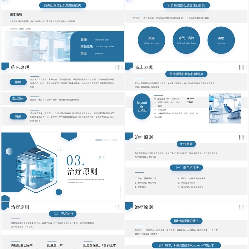 蓝色简约风胆道疾病病人的护理PPT模板
