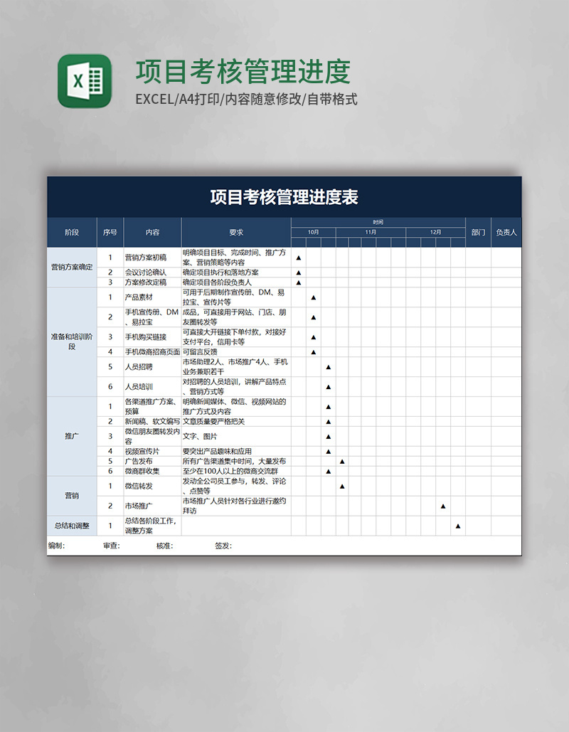 项目考核管理进度表excel模板