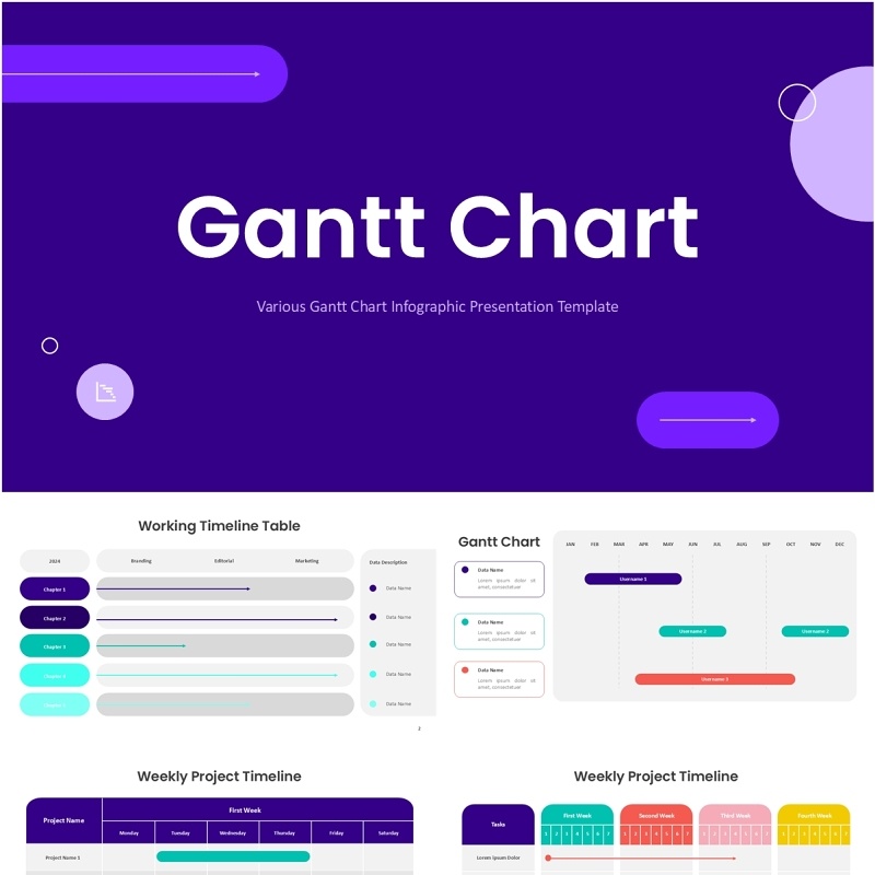 工作时间项目计划表PPT素材模板Gantt Chart Infographic - Powerpoint