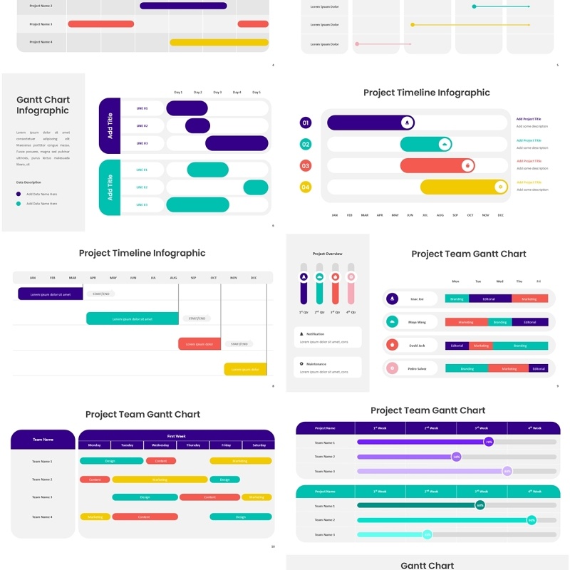 工作时间项目计划表PPT素材模板Gantt Chart Infographic - Powerpoint