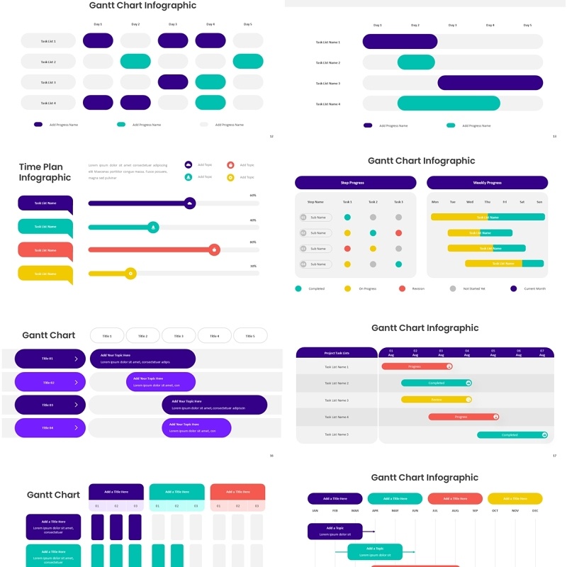 工作时间项目计划表PPT素材模板Gantt Chart Infographic - Powerpoint