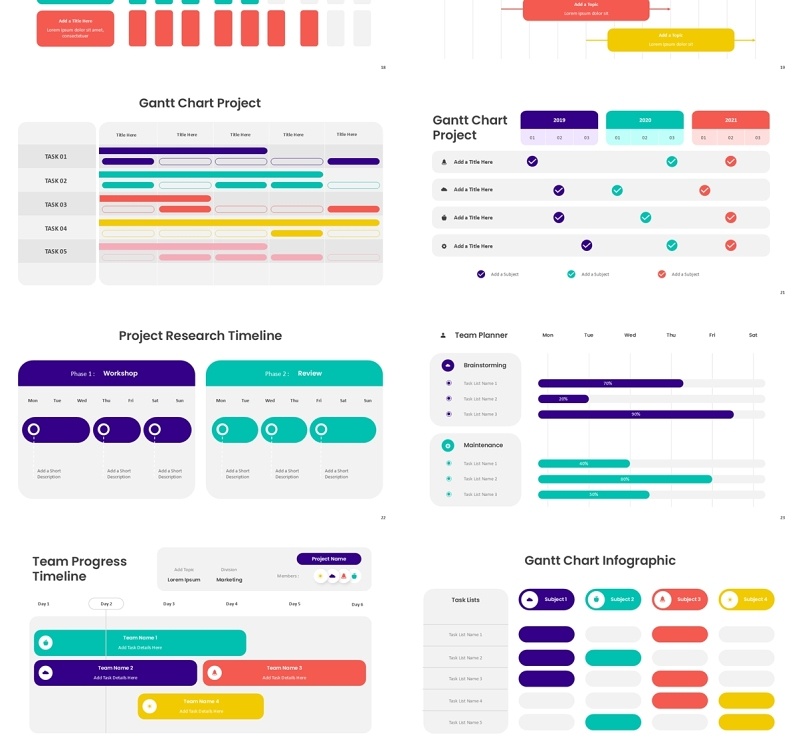 工作时间项目计划表PPT素材模板Gantt Chart Infographic - Powerpoint