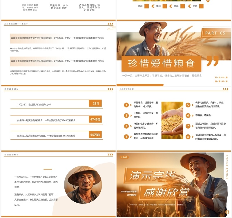 橙色简约风丰收为实硕果为佳PPT模板