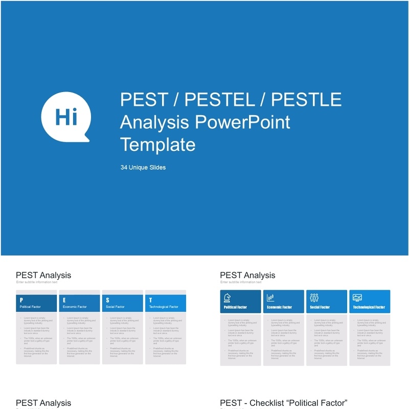 蓝色企业战略宏观环境发展趋势分析PPT模板素材pest blue