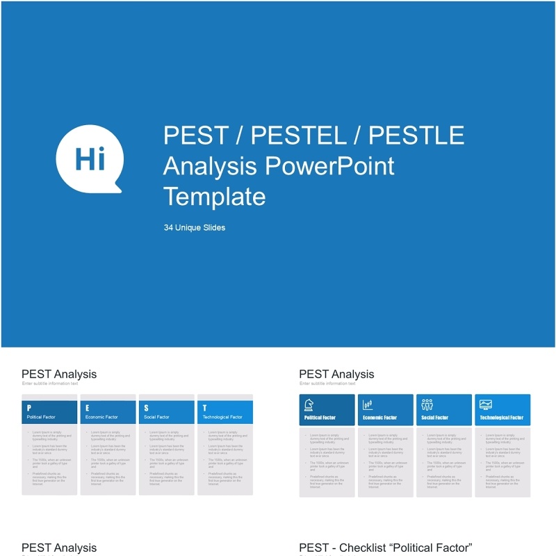 蓝色企业战略宏观环境发展趋势分析PPT模板素材pest blue