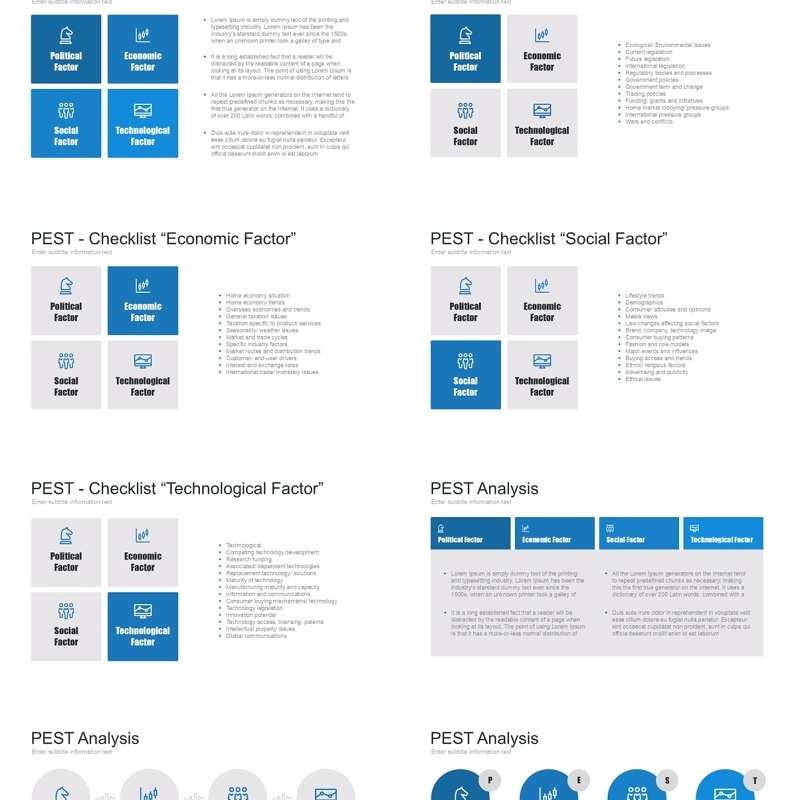 蓝色企业战略宏观环境发展趋势分析PPT模板素材pest blue