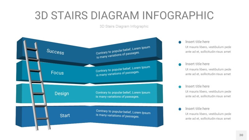 蓝绿色3D阶梯PPT图表30