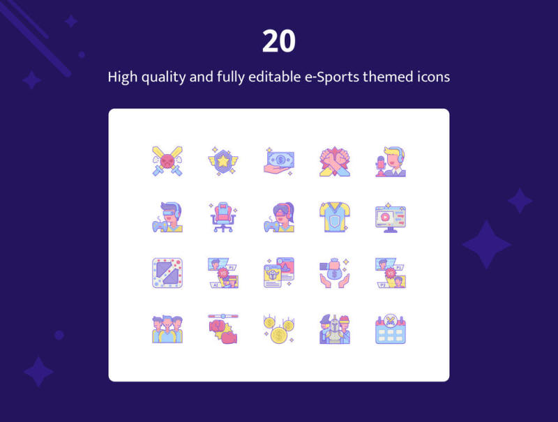 40多个组件和28页网站和移动，紫水晶 - Esports素描模板