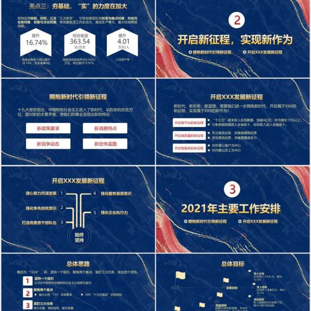 蓝色鎏金风赢战2021年终盛典牛年年会PPT模板