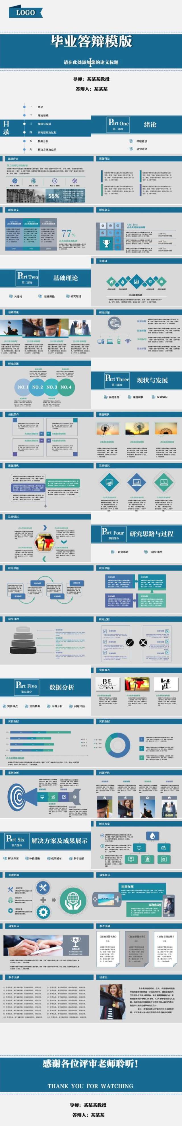 蓝色大气简约风毕业答辩PPT模版