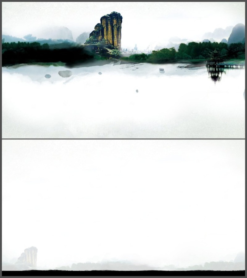 水墨山水画中国风PPT背景图片