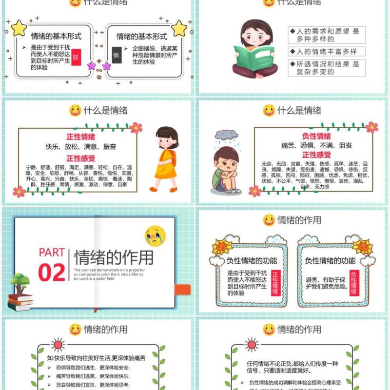 卡通风小学生情绪管理知识学校教育课件动态PPT模板