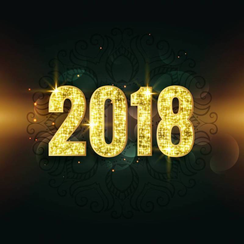 令人敬畏的2018年文本在闪光和闪闪发光的风格背景