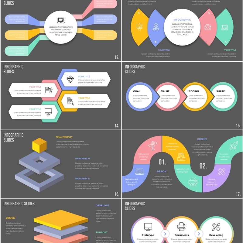 立体信息图表PPT素材模板infographic_dark
